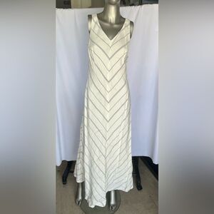 Talbots Cream Linen Blend Chevron Print Maxi Dress Women's size 2